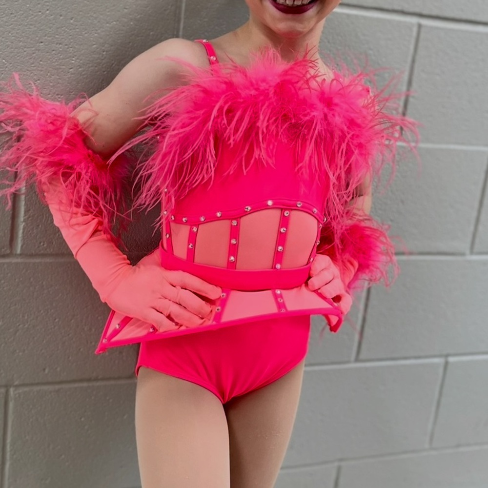 Hot Pink Feather Trim Dance Costume for Kids